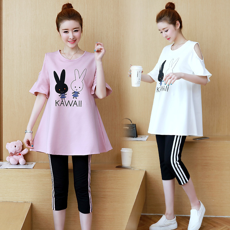 Korean Edition fashion pregnant woman suit lovely rabbit pattern jacket Two piece set
