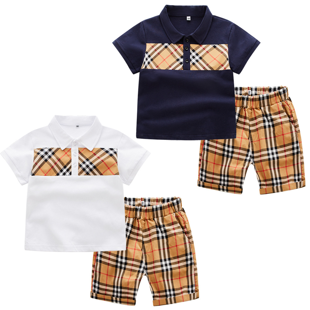 2020夏季新款儿童短袖套装。3-8小孩棉PO衫短裤一件代发