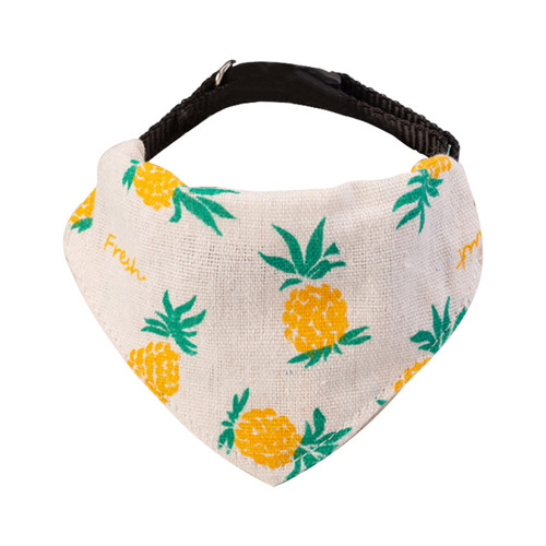 Factory direct selling cat supplies, linen printed cat triangle scarf collar, fruit linen adjustable saliva towel collar