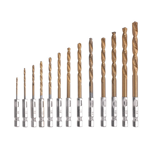 Hexagonal handle twist drill 13pcs high-speed steel titanium-plated 1.5-6.5mm set electric drill pneumatic drill twist drill bit