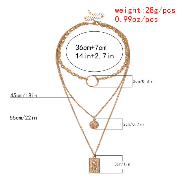 Europäischer Und Amerikanischer Grenz Überschreiten Der Schmuck Einfache Geometrische Ketten Halsschmuck Weibliche Persönlichkeit Ring Brief Etikett Retro Stapel Halskette display picture 4