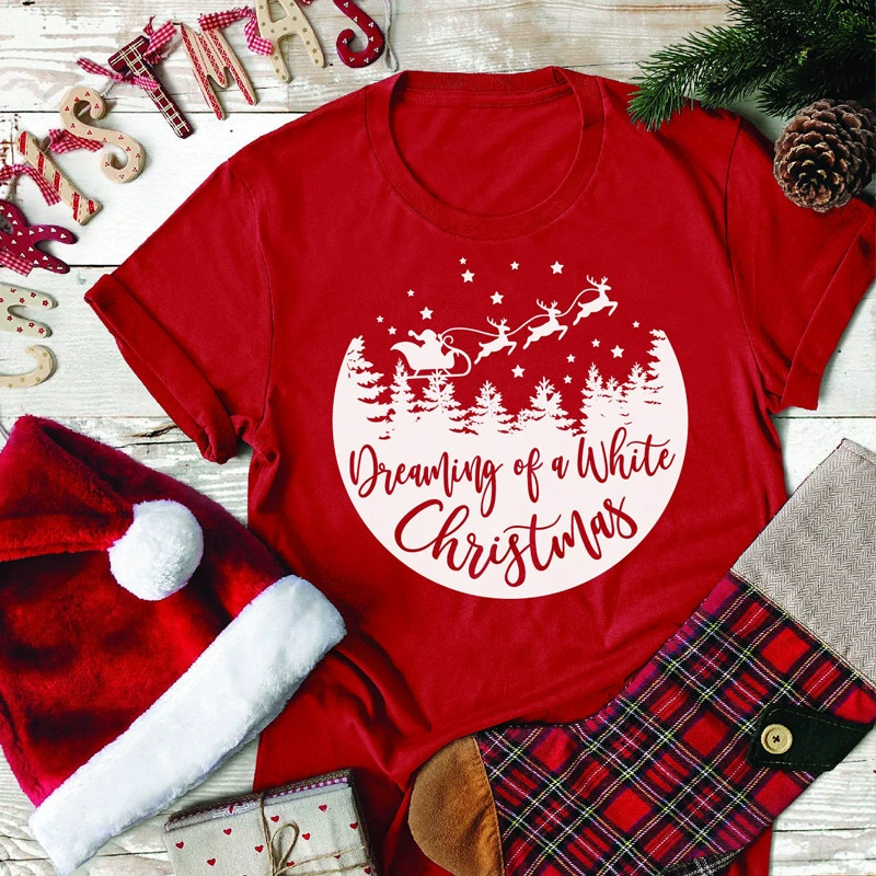 Внешняя торговля футболка маленький Летающий олень Рождество мужчин и женщин буквы европейской и американской улицы с коротким рукавом