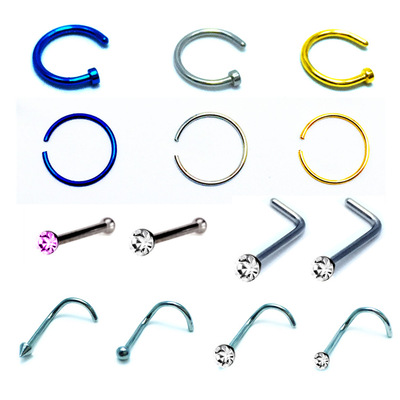 厂家直销14个混合穿刺饰品套装不锈钢鼻钉C型鼻环弯鼻钩L型鼻钉|ru