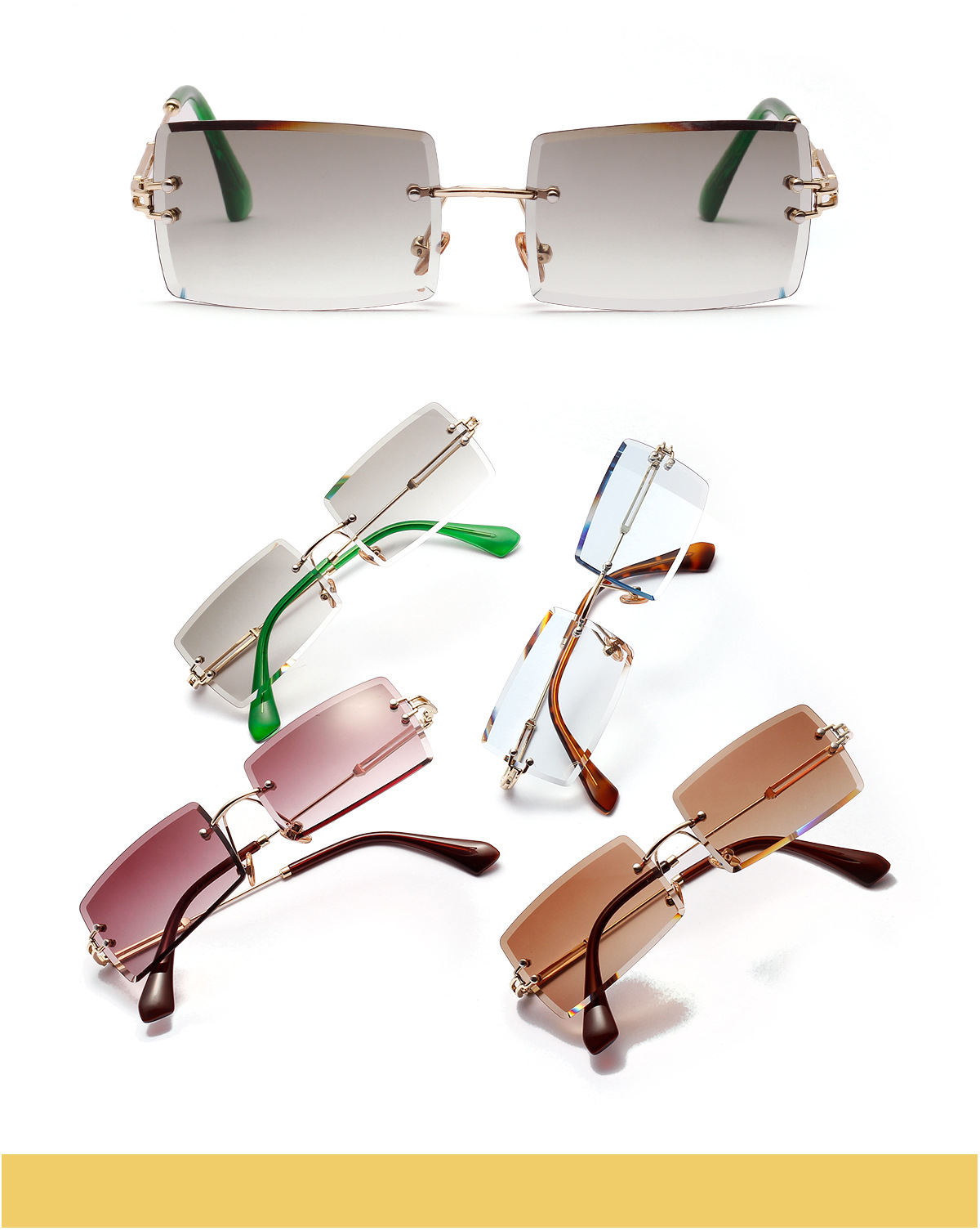 New Square Frameless Sunglasses Vintage Transparent Glasses display picture 8