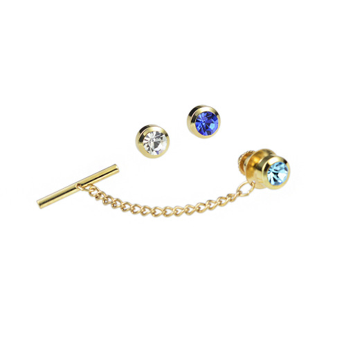 Factory direct supply brass core multi-color crystal collar pin men's tie tack pin button shirt rhinestone small brooch