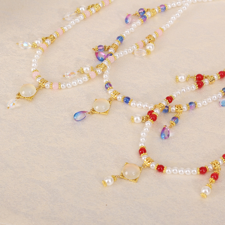 宇辰原创汉服项链浮萍与花古典汉服配饰珠泪唐风仿珍珠软璎珞璎珞|ms