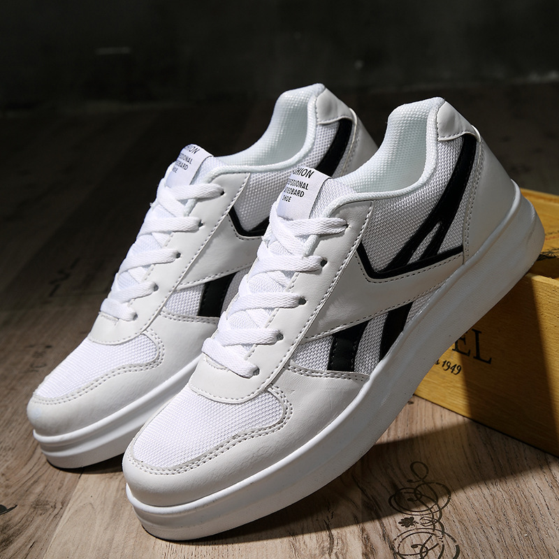 新款低幫透氣男士板鞋時尚春季情侶款男女小白鞋系帶青年男潮鞋鞋