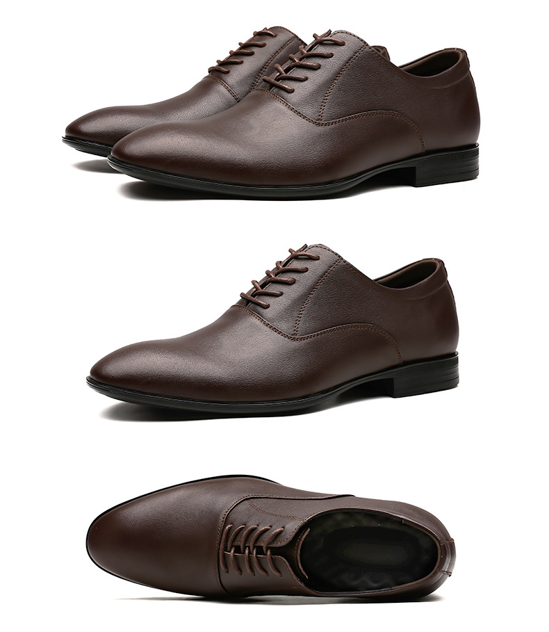 Men's Shoes Large Size Solid Color Elegant Men's Pointed Formal Wear Small White Leather Shoes Lace-up Single Shoes_vogvips.com
