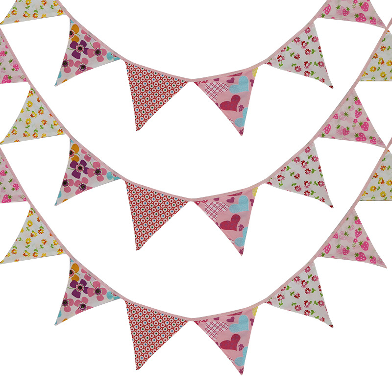 韩式田园小碎花棉布三角旗 儿童生日装饰彩旗 摄影棚背景道具挂旗