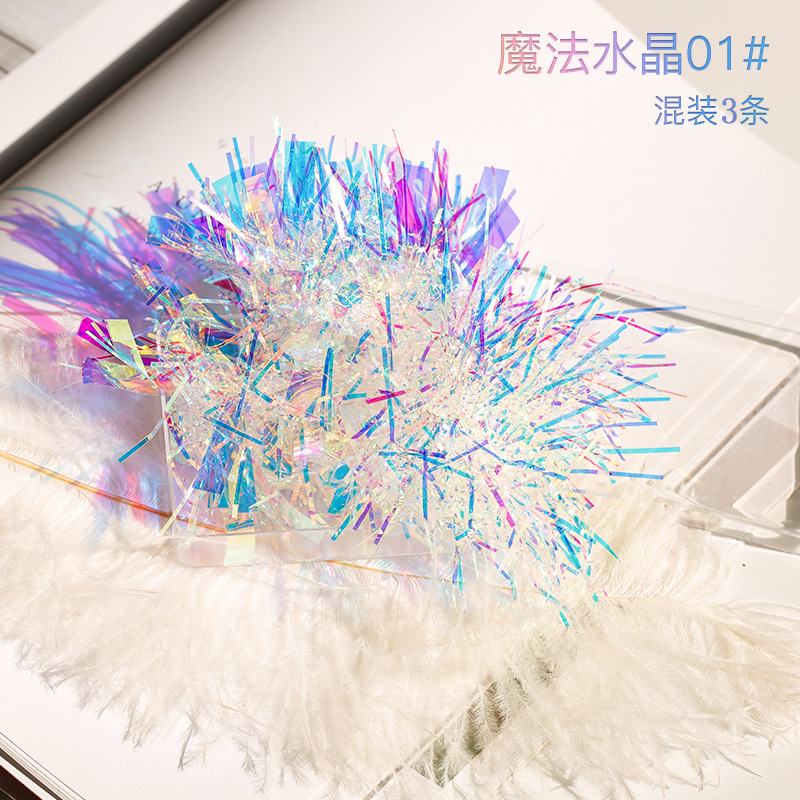 Japonés popular celofán arte del clavo de la aurora caramelo mágico colorido láser irregular etiqueta engomada del clavo fragmento decorativo