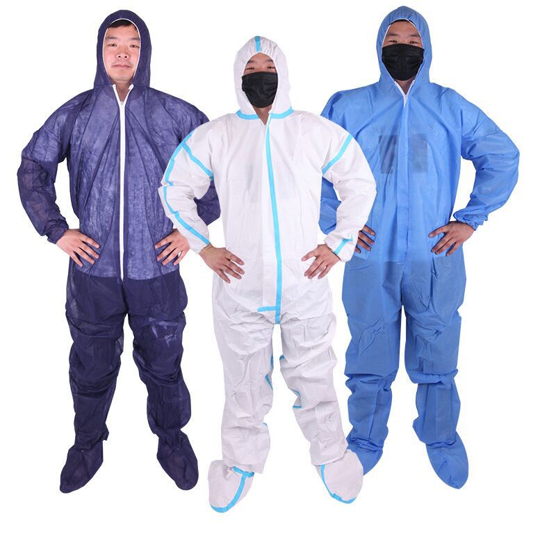 一次性防护服无纺布带帽连体喷漆服猪场养殖工作服透气膜带脚衣服