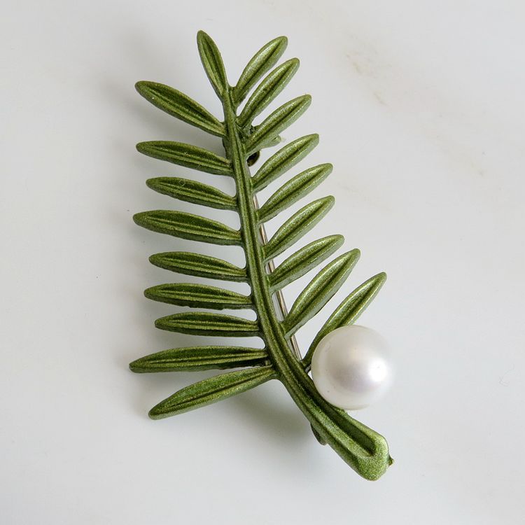 Vintage Ginkgo Blatt Brosche Mit Perle Für Damen Und Herren Pin_voghion.com