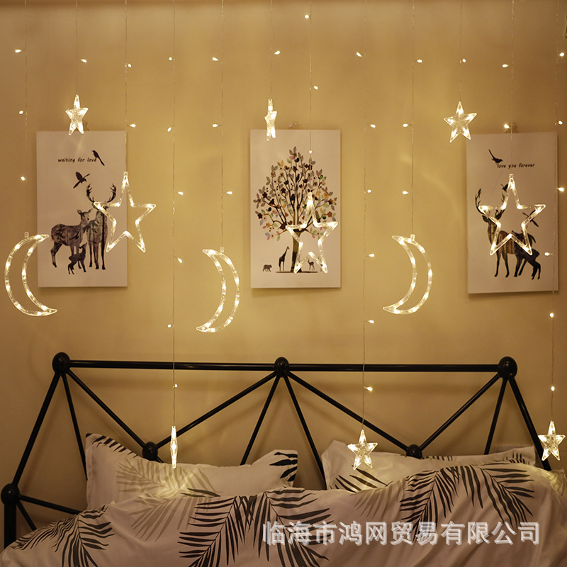 Cross-Border led colored lights flashing lights string lights curtain lights stars string lights Moon Stars curtain Lights Christmas decorative lights