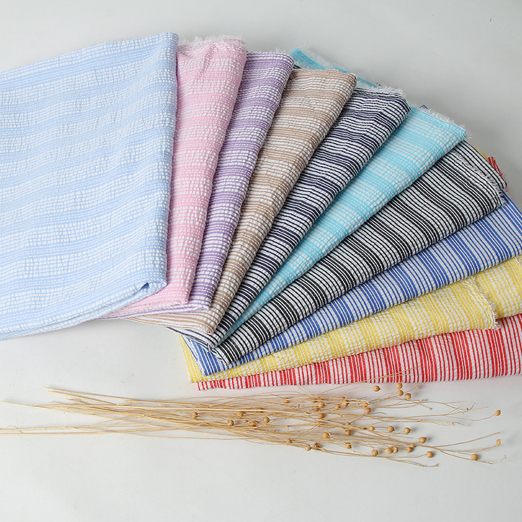 厂家直销 现货供应 泡泡布 条子泡泡纱  男士沙滩裤 童装帽子面料
