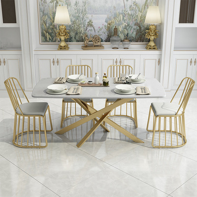 北歐大理石餐桌長方形飯桌家用46人小戶型網紅ins鐵藝餐桌椅組合