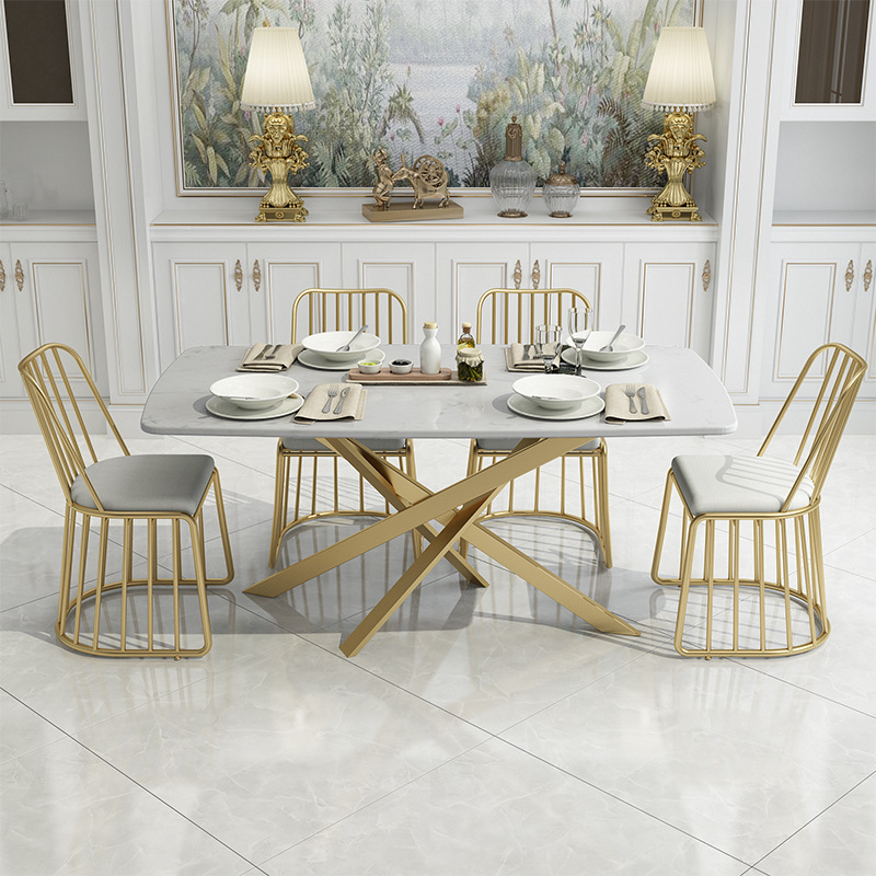 北歐大理石餐桌長方形飯桌家用46人小戶型網紅ins鐵藝餐桌椅組合