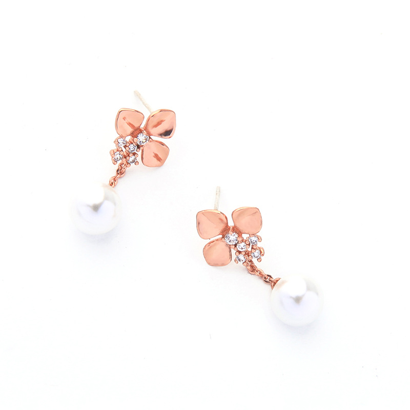 Korean Version Of The Simple Mori Leaf Earrings New Diamond 925 Pure Silver Earrings Female Temperament Pearl Earrings Me98310 display picture 8