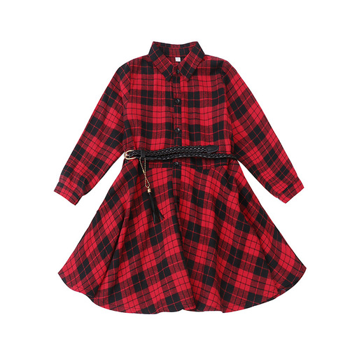 Girls' red black plaid jazz hiphop street dance dress children's skirt mid-sized children's stage performance gogo dancers dance costume