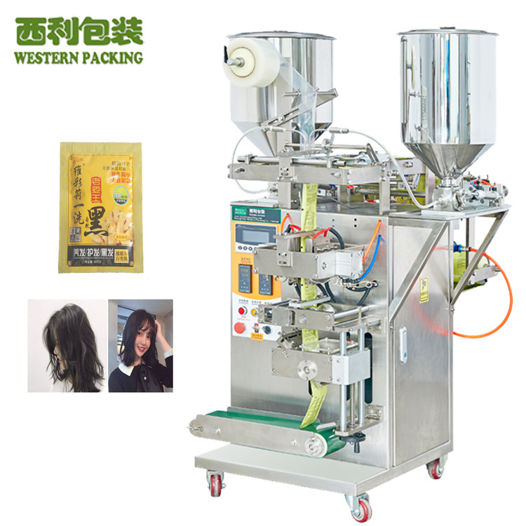 厂家供应 全自动液体包装机，双物料包装机染发膏包装机设备