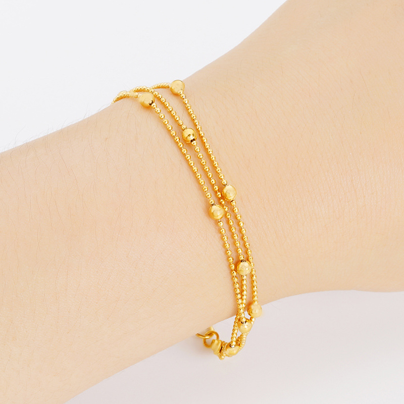 Popular Europea Moneda de Oro pulsera de las mujeres estilo coreano multi-línea de cuentas redondas Chapado en cobre 24K joyas de oro al por mayor