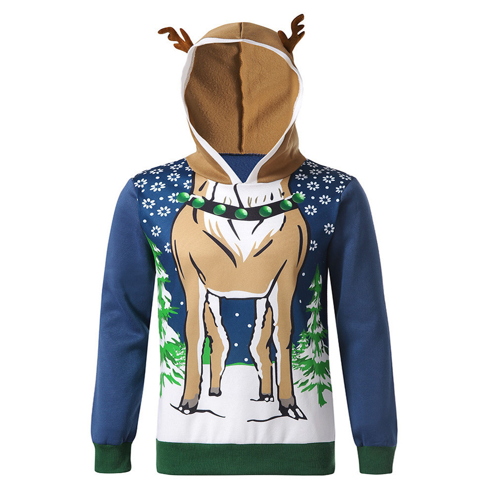 Chaqueta de hombre nueva para otoño/invierno 2022, estilo europeo/americano, con capucha, estampado de astas de ciervo y bloques de color. Estilo navideño._voghion.com