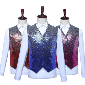 men's jazz dance suit blazers Stage costume gradual Sequin vest show dress men dress waistcoat