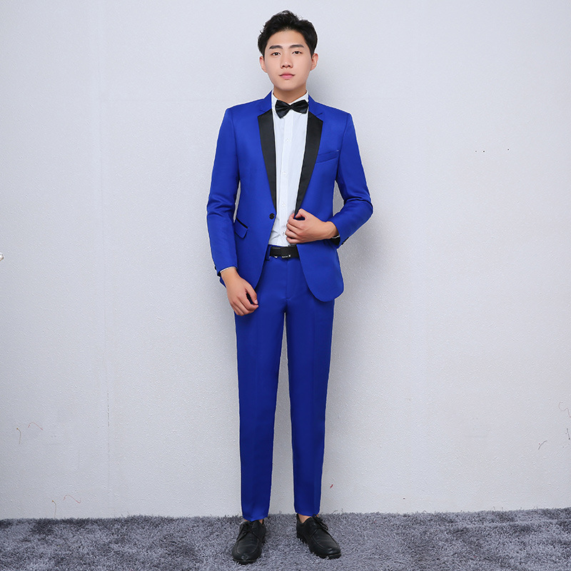men suit 厂家直销韩版蓝色休闲小西服套装2022新款男士西装套装