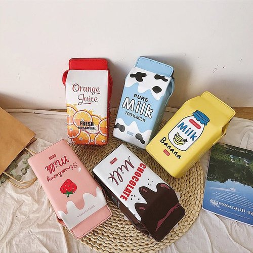 2020 summer new style printed fruit pu small shoulder bag for girls cute cartoon strawberry banana milk shoulder bag