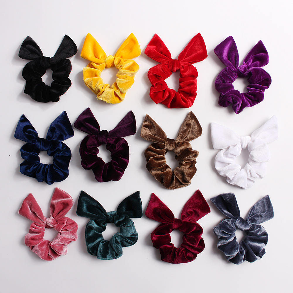 New Fashion Pointed Rabbit Ears Velvet Bow Cheap Hair Rope Wholesale display picture 3