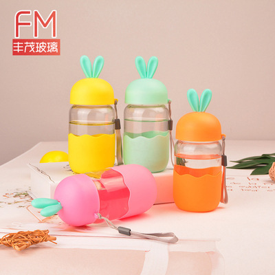 创意卡通兔耳朵水杯花茶玻璃杯果蔬兔玻璃广告礼品水杯定制logo杯|ms