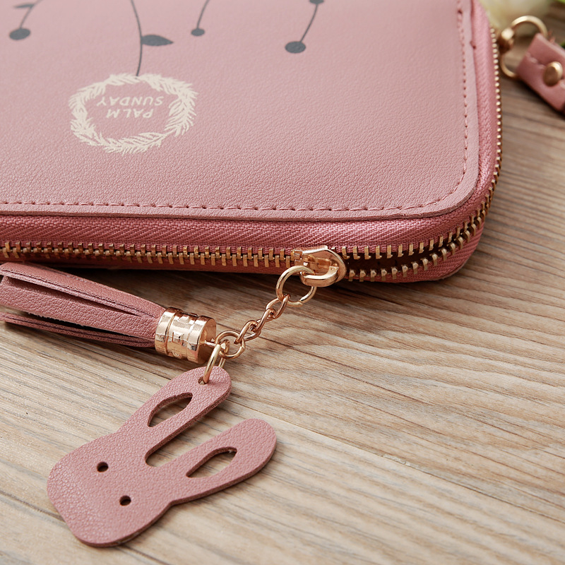 93g Weight Polyester Lining Material Zipper Closure Type Business Occasion Pu Leather Material Solid Color Pattern Women'S Gender Square Shape Dark Grey, Grey, Rose Red, Pink, Green, Blue, Yellow, Black Color Korean Printing Medium Long Single Pull Wallet Wholesale 17