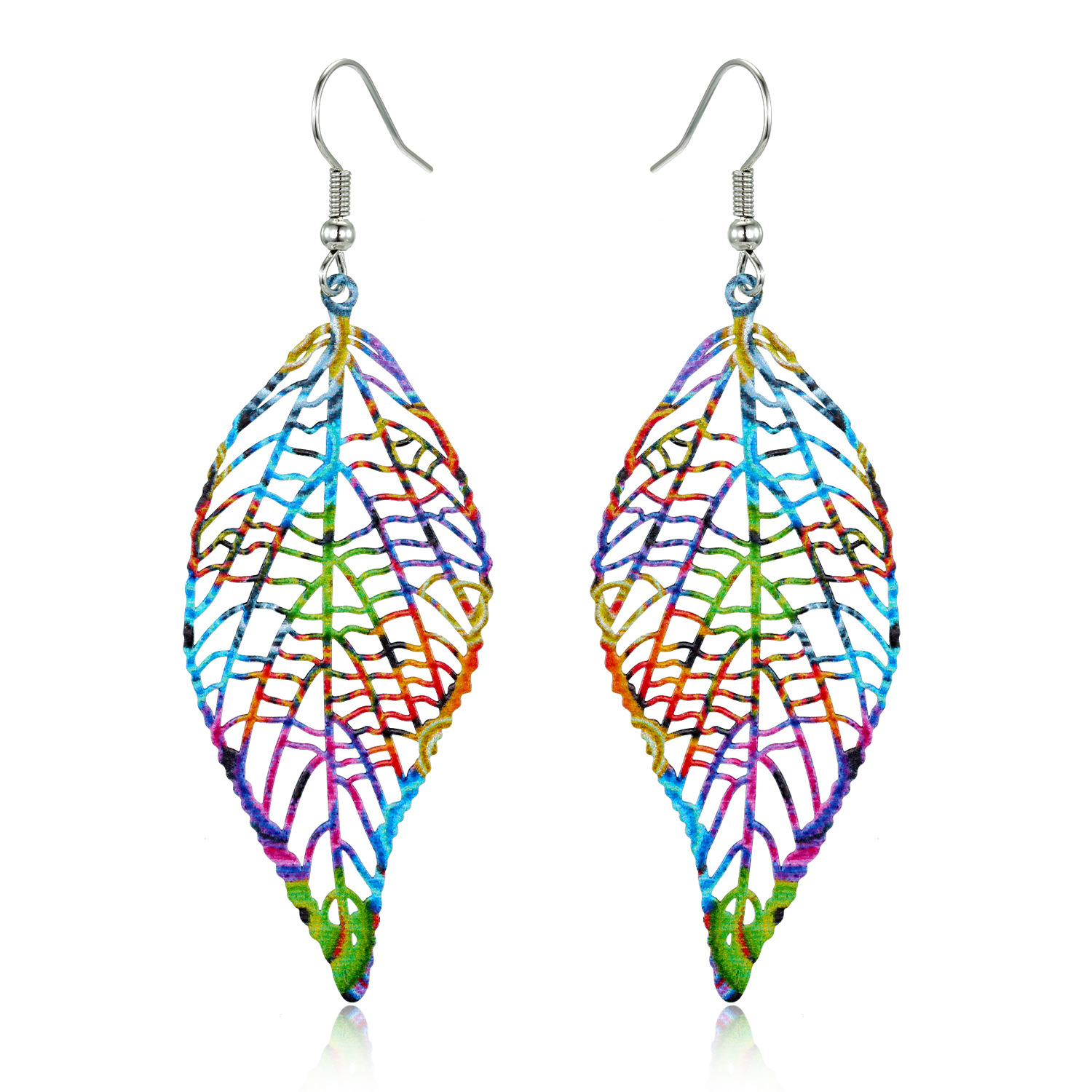 New Retro Ear Hook Geometric Color Hollow Carved Leaf Earrings display picture 1