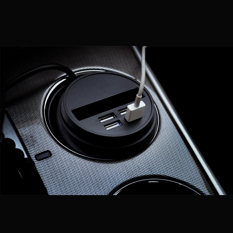 一拖四点烟器4口USB快充充电器带卡槽电源线车载充电器厂家直销