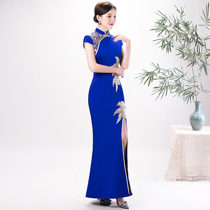 Chinese Dress Qipao Cheongsam show high-end performance clothing long fishtail skirt stage performance