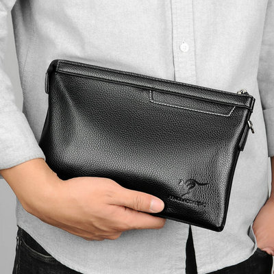 源头货源袋鼠手包男士手拿包商务休闲PU软皮信封包男夹包定制LOGO