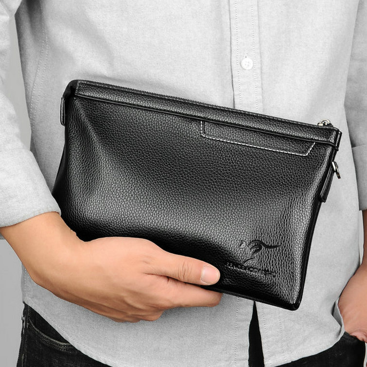 源头货源袋鼠手包男士手拿包商务休闲PU软皮信封包男夹包定制LOGO