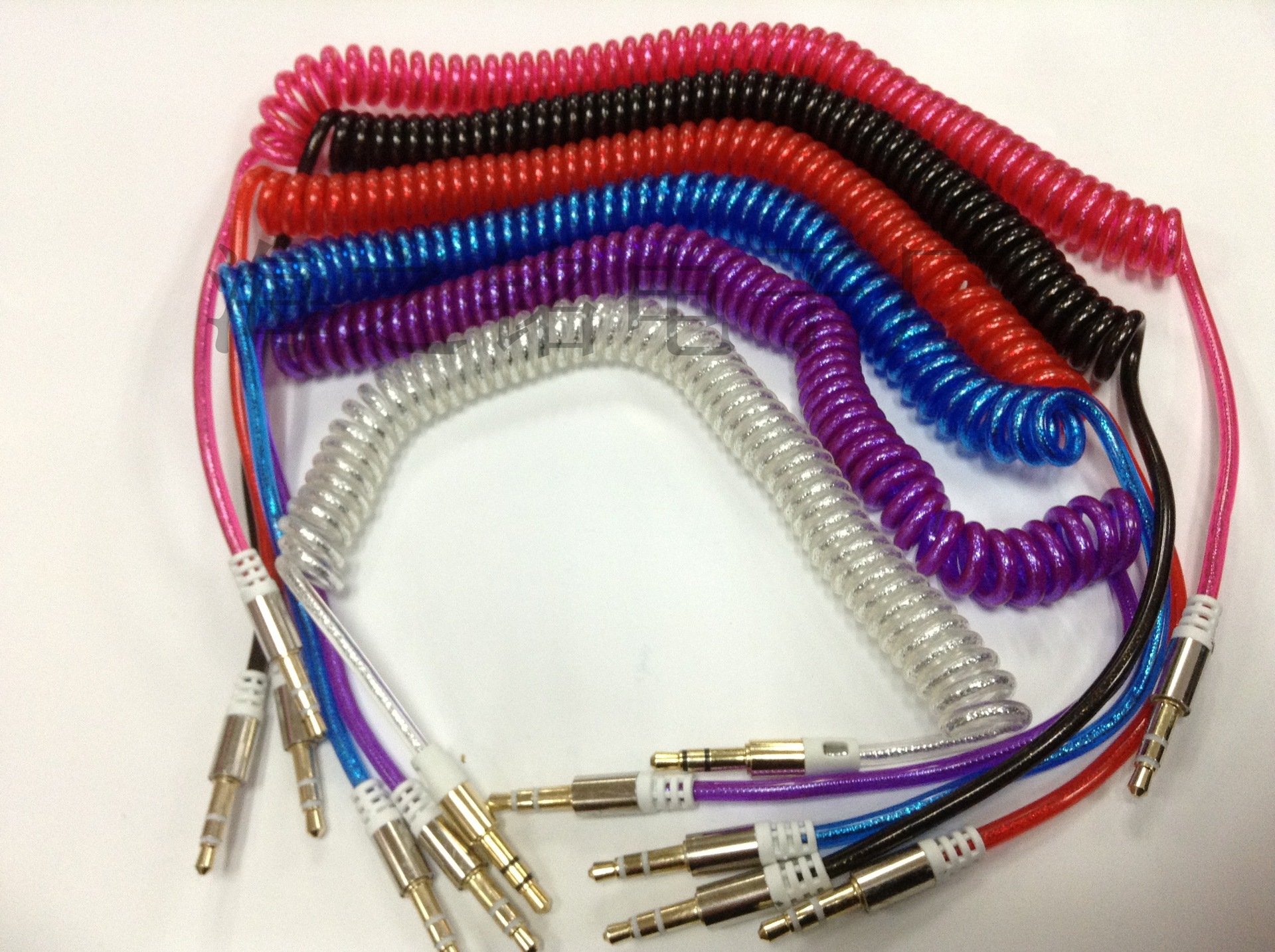 彩色透明弹簧3.5公对公音频 拉伸音频线 伸缩对录线 弹弓AUX线