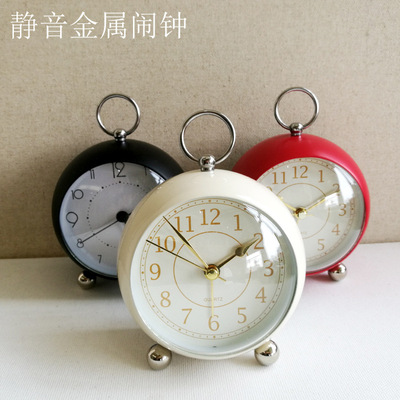 金屬烤漆靜音鬧鍾 歐式美式複古台鍾裝飾座鍾 學生臥室起床夜燈