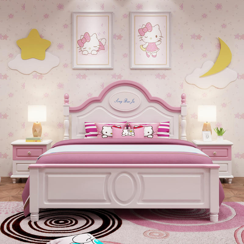Solid wood children's bed 1.2 meters 1.5 m boy single bed girl princess bed Simple American suites combination furniture