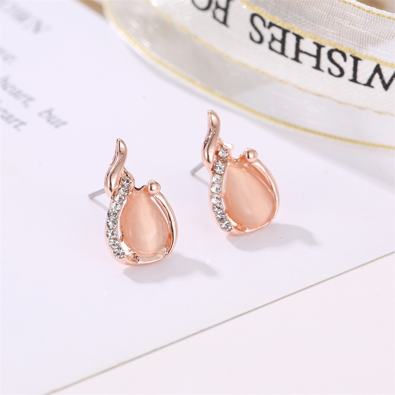 Necklace Earrings Set Crystal Opal Water Drop Necklace Earrings Simple Two-piece Women display picture 4