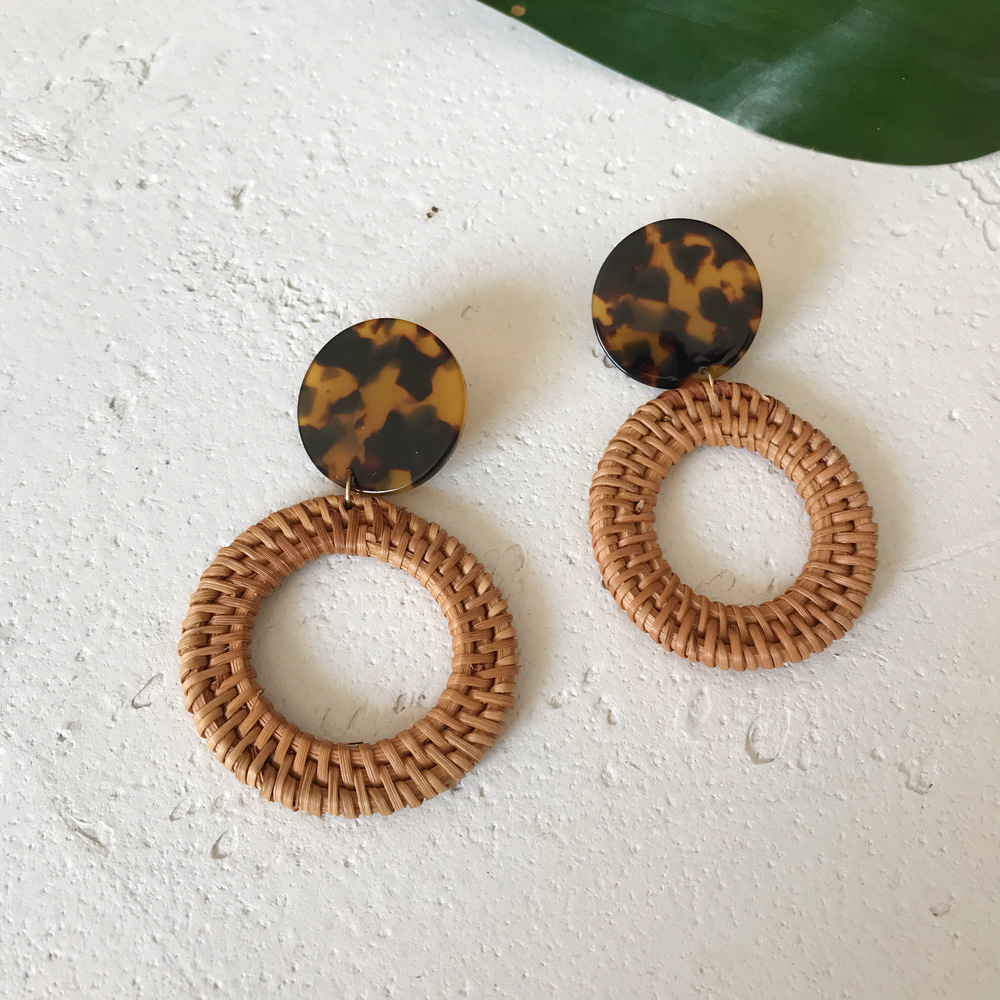 18g Weight Alloy Ear Needle Material Drop Earrings Classification 1 Pair Quantity Daily Occasion Acrylic, Rattan Material Leopard Pattern Women'S Gender Retro Style Handmade Craft 1 Pair Retro Leopard Handmade Arylic Rattan Drop Earrings 6