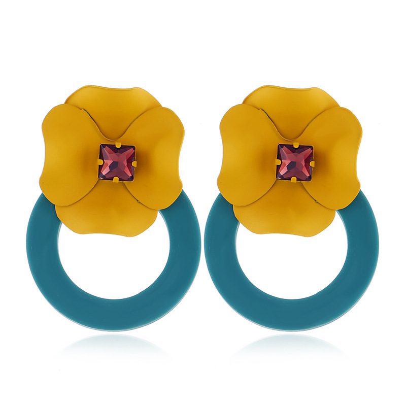 Alloy Korea Flowers earring(Beige circle painting)Fashion Jewelry NHKQ2441-Beige-circle-painting