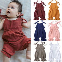 Baby Bodysuit Cotton Linen Bodice with Ruffles at Foot Opening, crawling suit for infants, wholesale from Instagram, eBay, and AliExpress