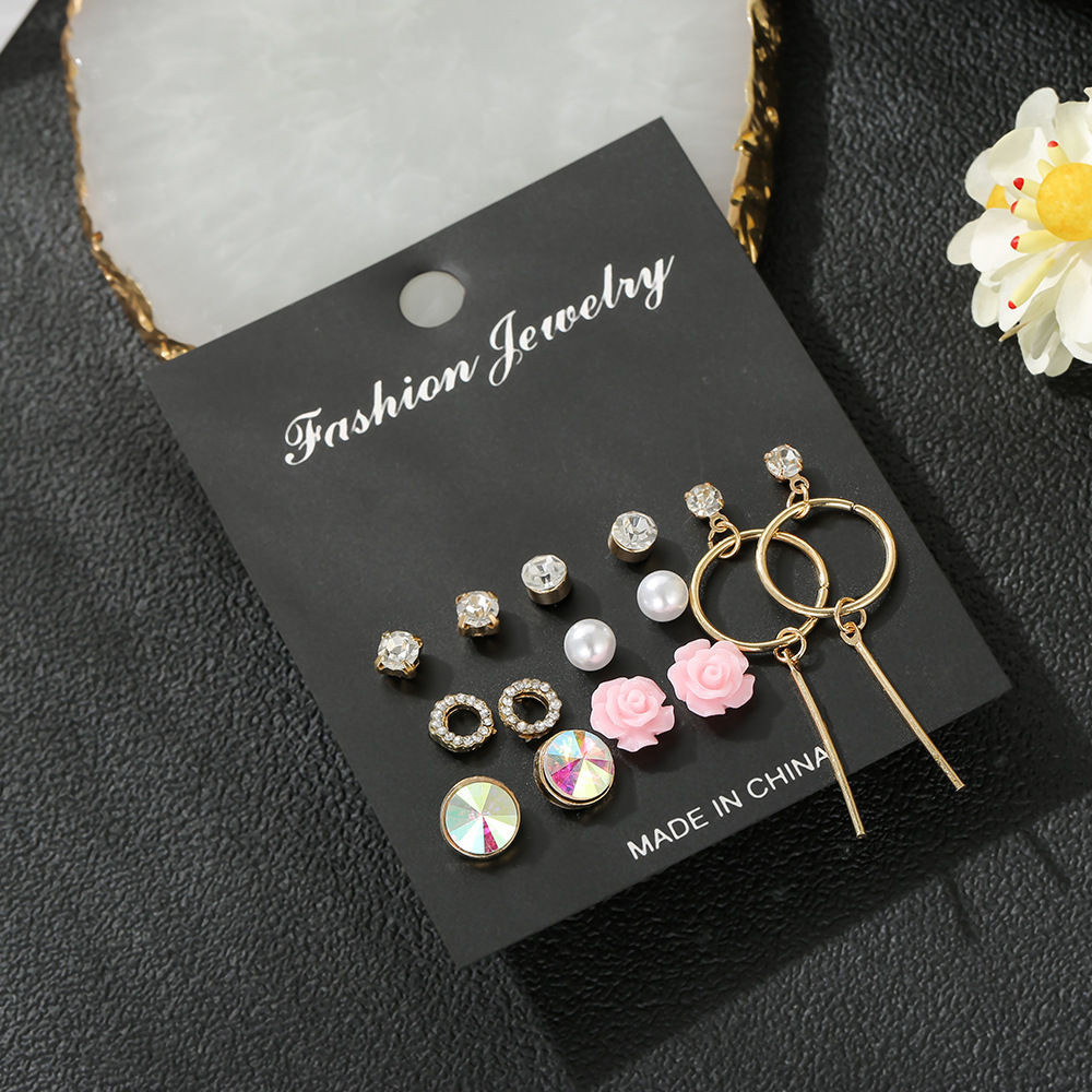 Nouveau Cristal Boucles D'oreilles 7 Paires Une Semaine Coréenne Gracieuse En Ligne Influenceur Simple Stud Boucles D'oreilles Boucle D'oreille display picture 5