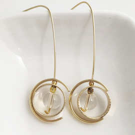 跨境货源亚马逊简约创意长款组合旋转吊坠女士耳环 环保铜14K镀金