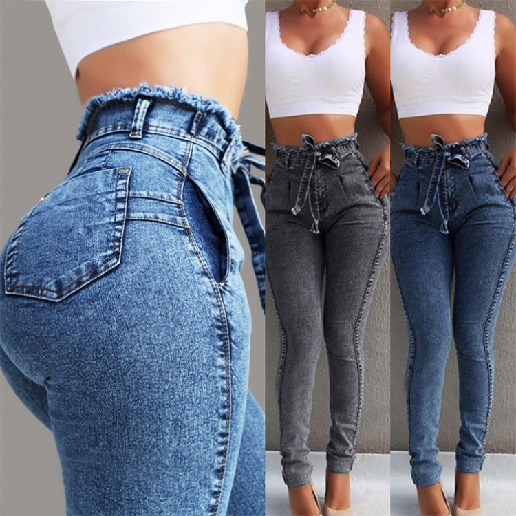 Jeans Elastic Slim Waist Belt High Waist Women