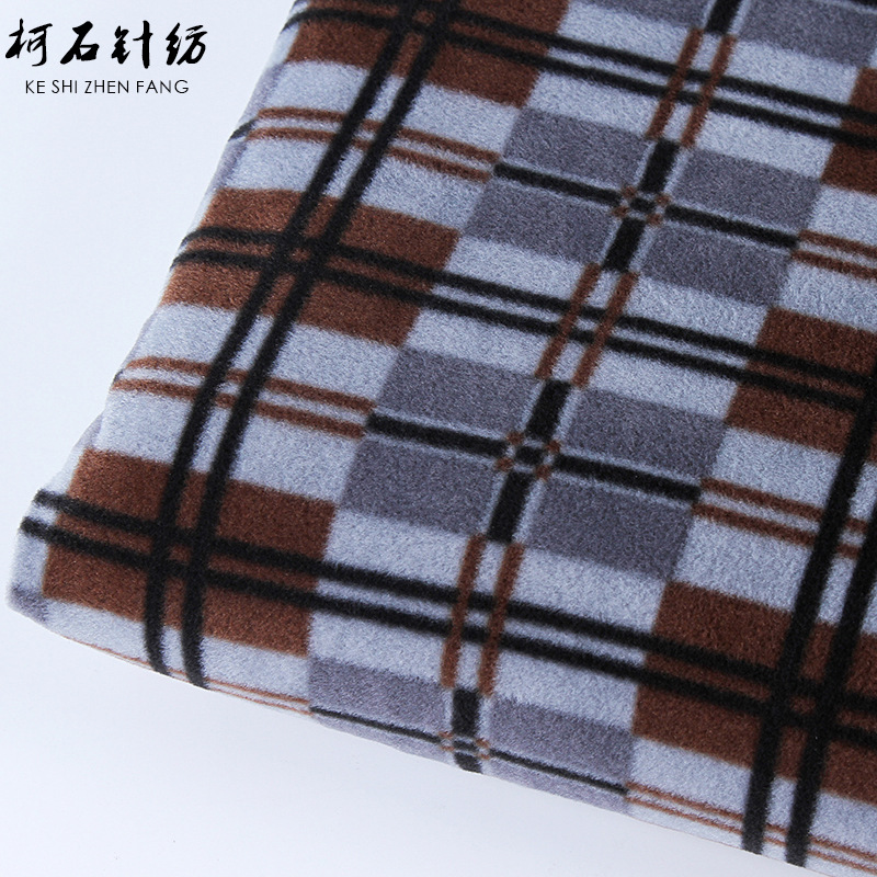 双面摇粒格子印花绒布 抱枕靠垫休闲服家居服卫衣外套面料 批发