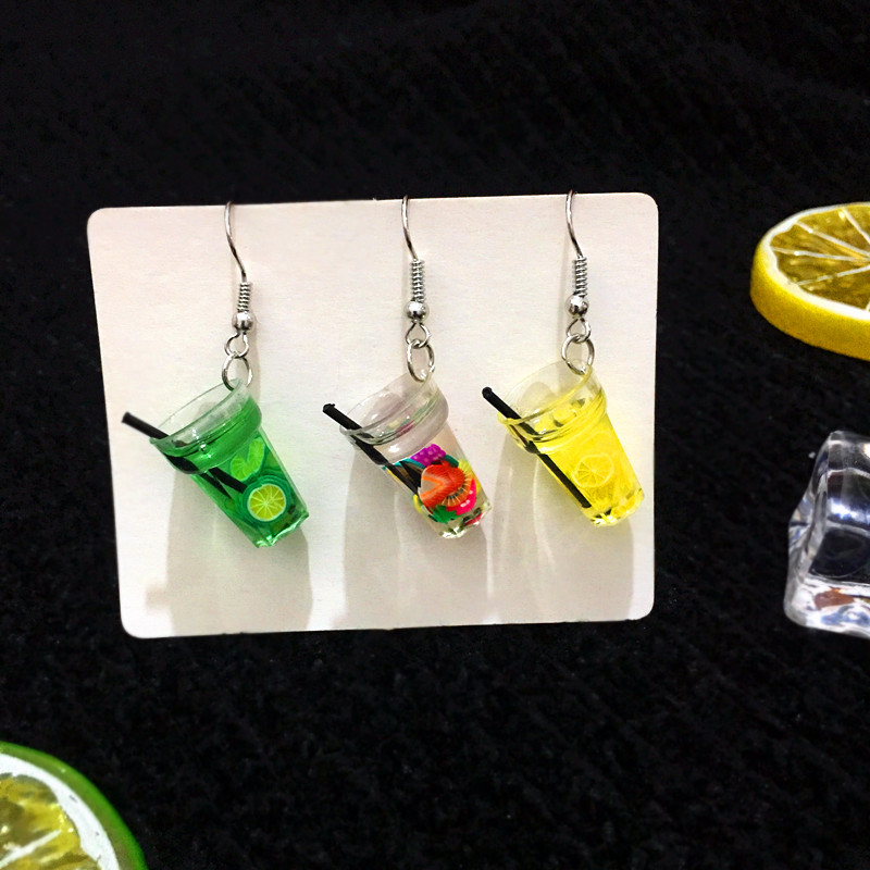 Creative Lemon Cup Fun Fruit Drink Cartoon Funny Earrings Wholesale display picture 3