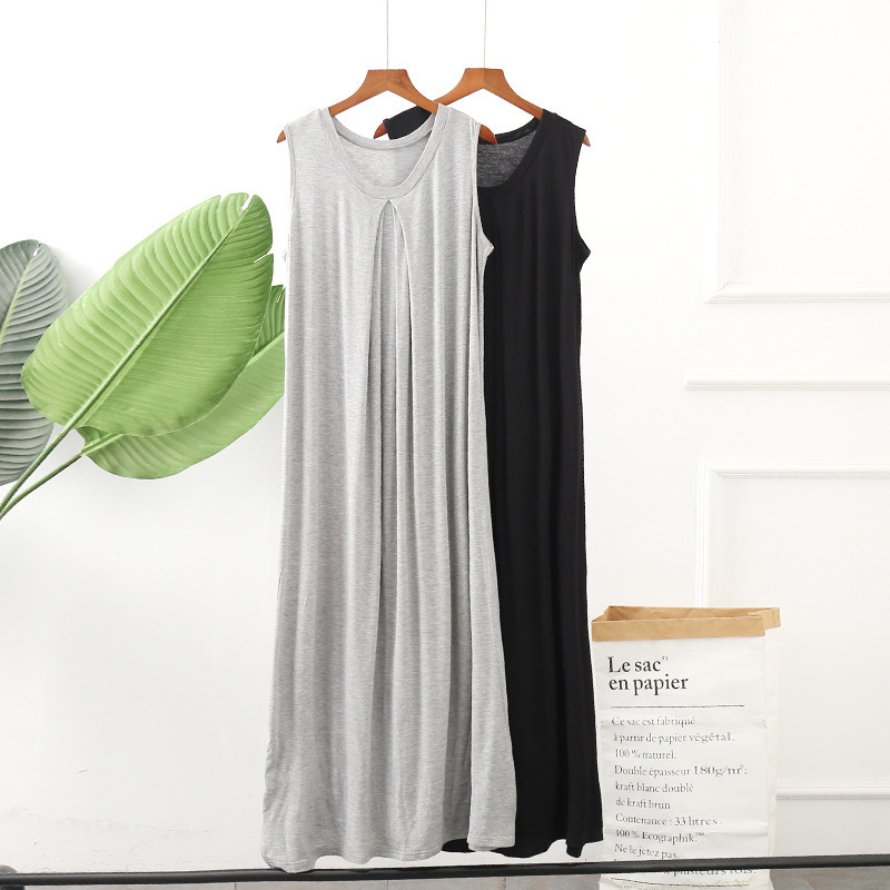 Spring and Summer New Modal U-Collar Sleeveless Dress Large Size Loose Nightgown Korean Solid Color Dress