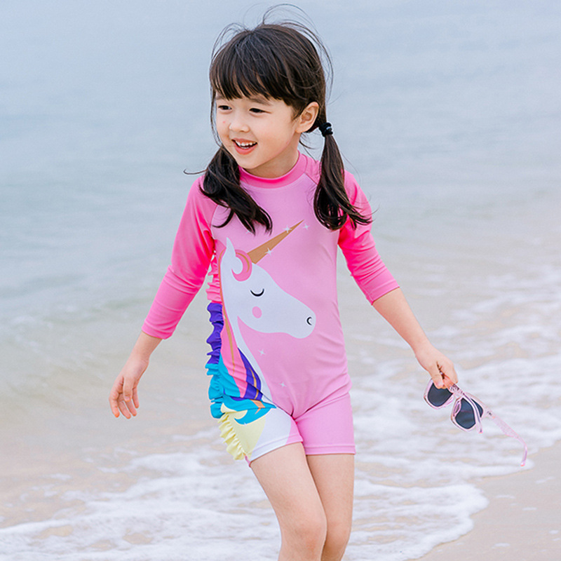 22 New Girls' Unicorn Swimsuit Flower Color Big Middle School Korean Children's Swimsuit Girl Student Skirt 2